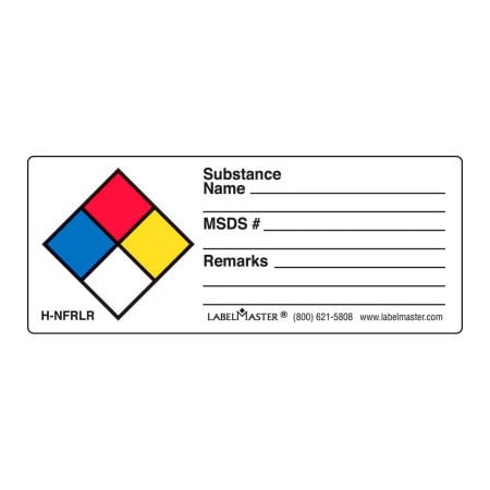 American Labelmark Co LabelMaster H-NFRLR NFPA Write-On Substance Name Label, 3 3/8" x 1 3/8", Paper, 500/Roll H-NFRLR